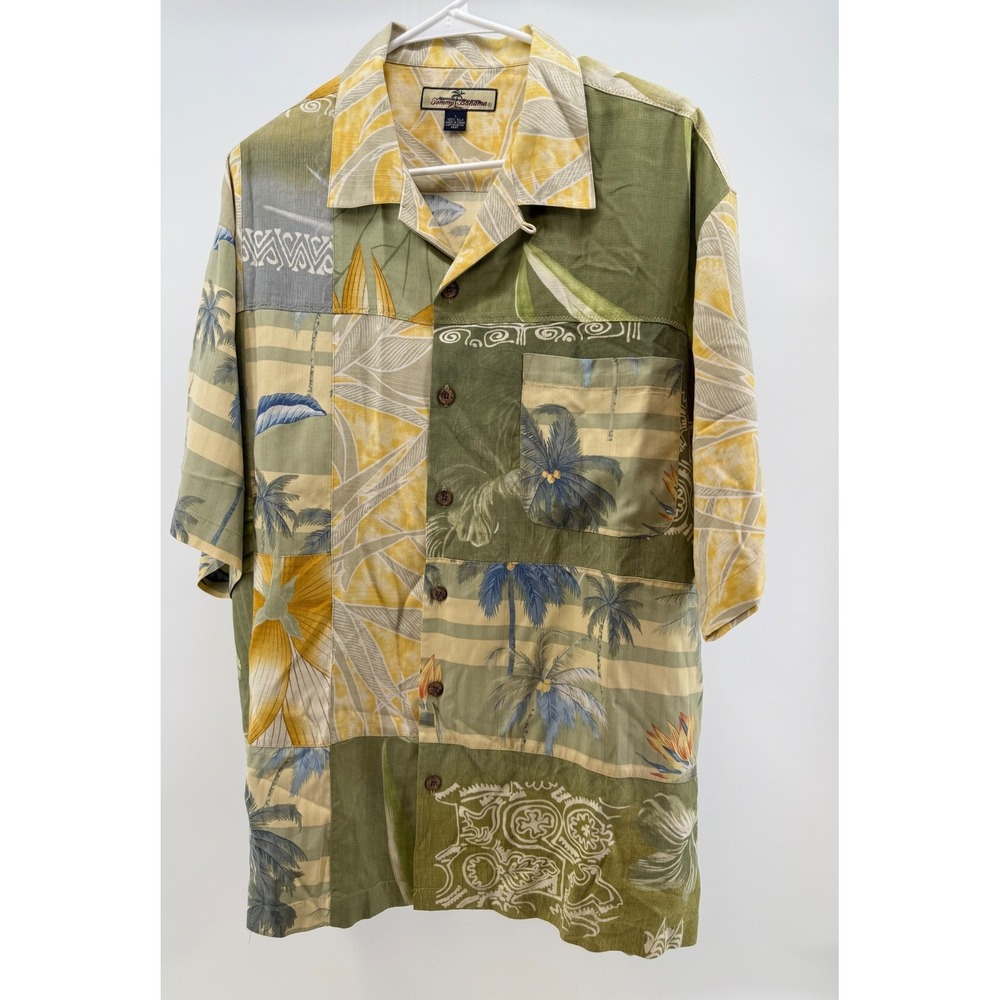 Tommy Bahama Mens L hawaiian camp shirt Silk tropical button down short sleeve
